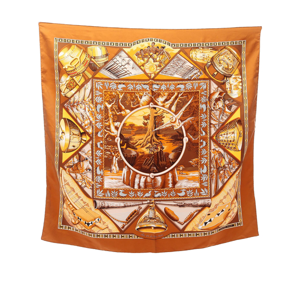 Pre-Loved Hermes Au Son Du Tam Tam Silk Scarf 90 - Picture 1 of 4